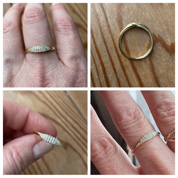 Minimalist leaf-shaped CZ ring (champagne & silver) - Picture 6 of 6